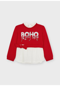 MAYORAL Sarkans pullovers ar krekla imitāciju