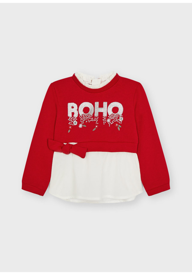 MAYORAL Sarkans pullovers ar krekla imitāciju