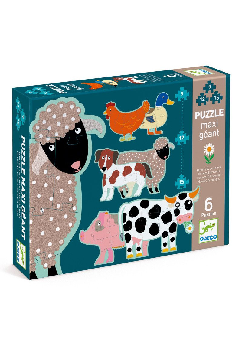 Djeco Gigantiskā puzle – Gotiņa un draugi 9,12 un 15 gab.