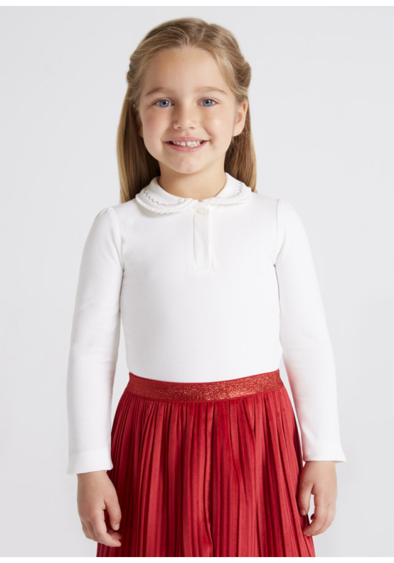 MAYORAL Balts garroku krekliņš ar apkakli