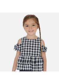 MAYORAL Kokvilnas rūtaina melni/balta blūzīte