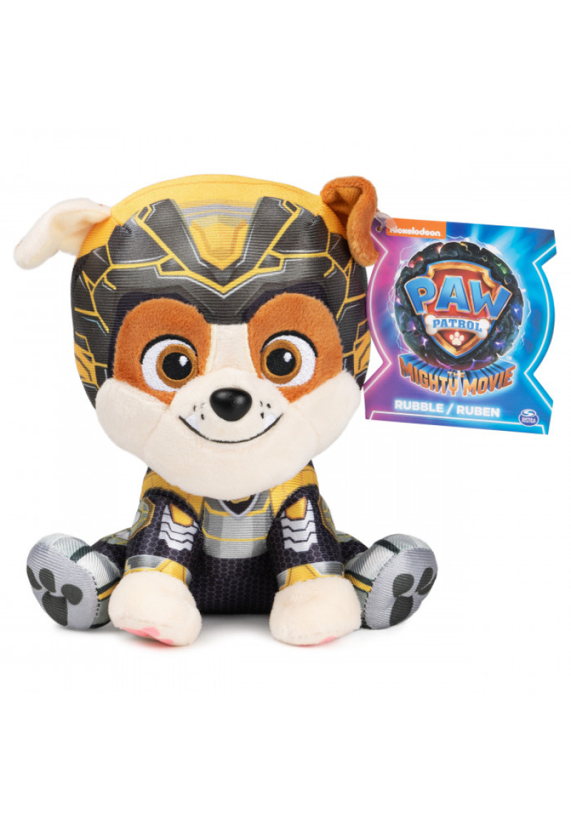 PAW PATROL Mighty Pups Movie plīša rotaļlieta Rubble, 15 cm
