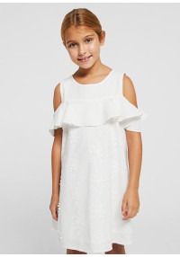 MAYORAL Balta izšūta kleita ar volāniem